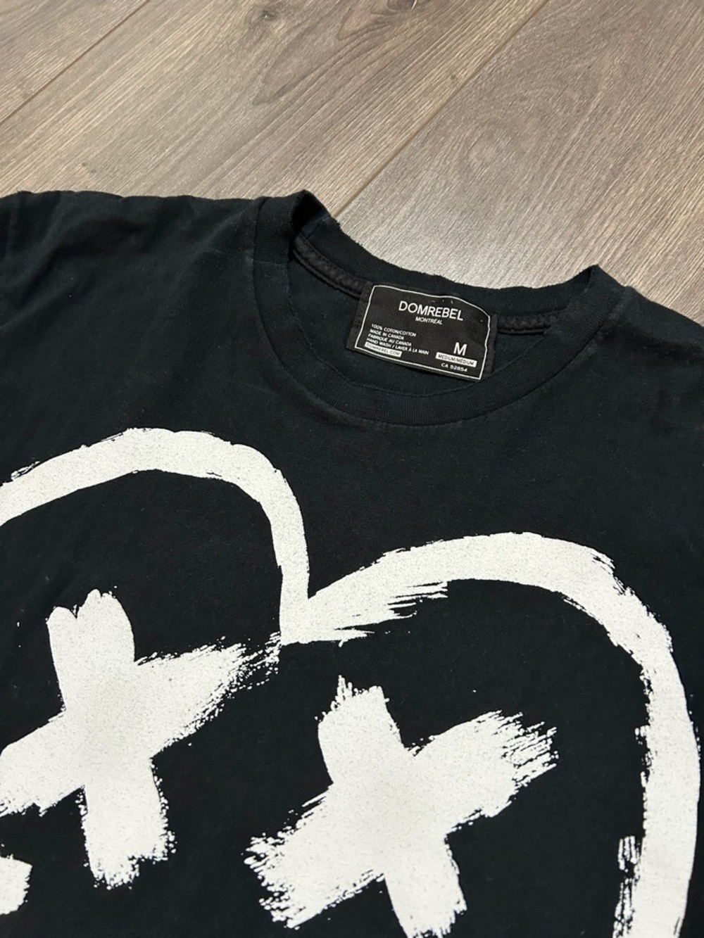 Domrebel Men’s Black Graphic Tee with White Heart Print
